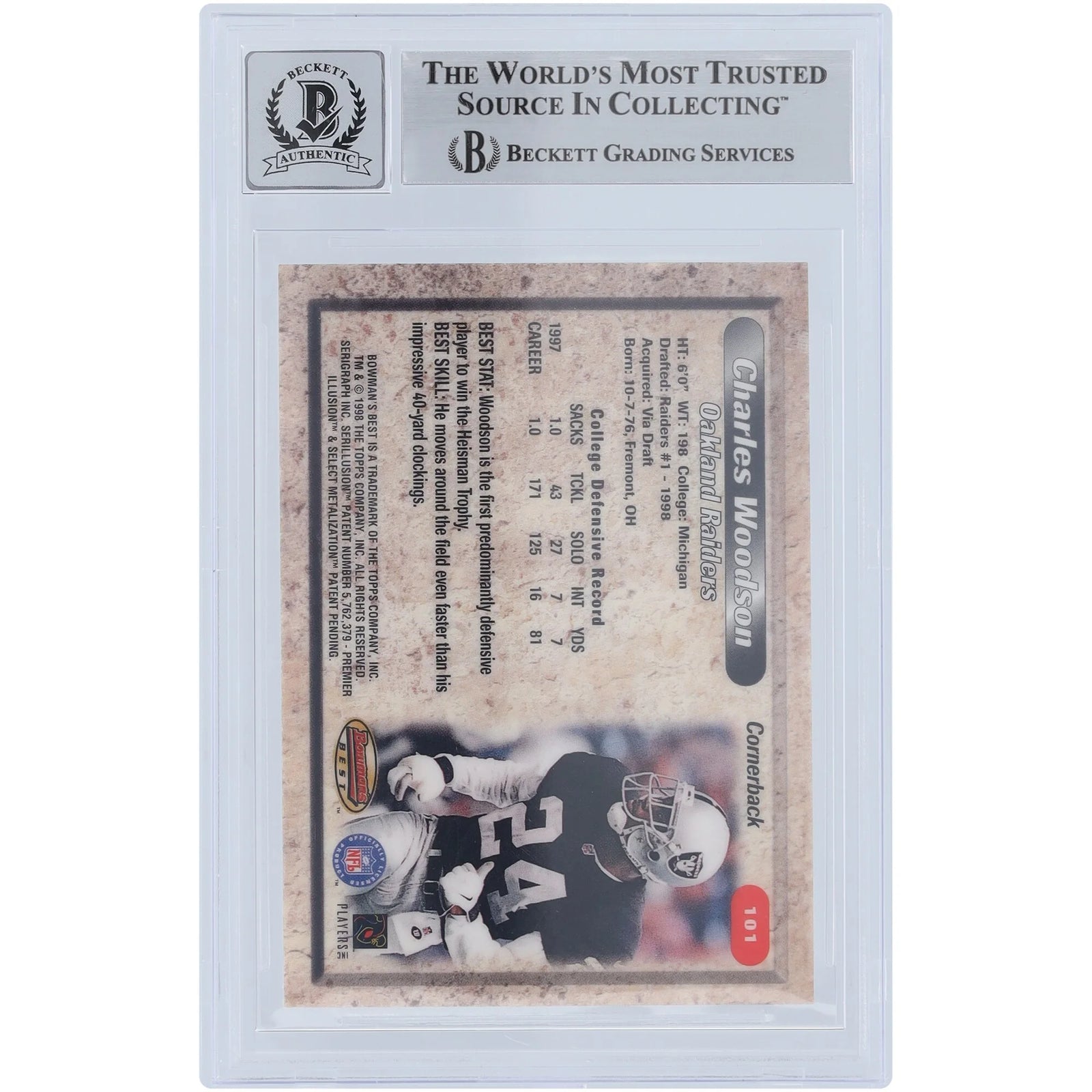 Charles Woodson Signed 1998 Bowman's Best #101 Rookie Card | Graded 10