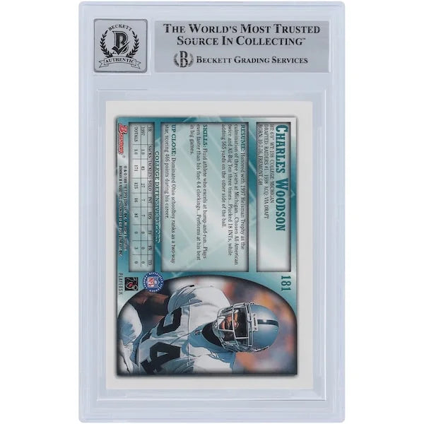 Charles Woodson Signed 1998 Bowman #181 Rookie Card | Beckett 10