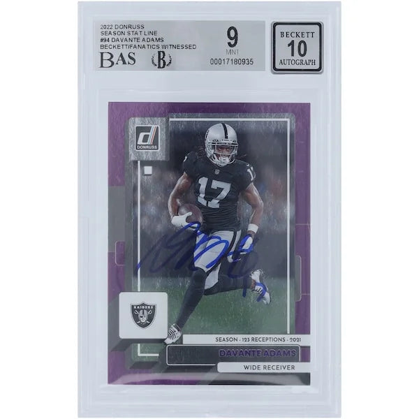 Davante Adams Signed 2022 Panini Donruss Purple #94 Card | Beckett Graded 9