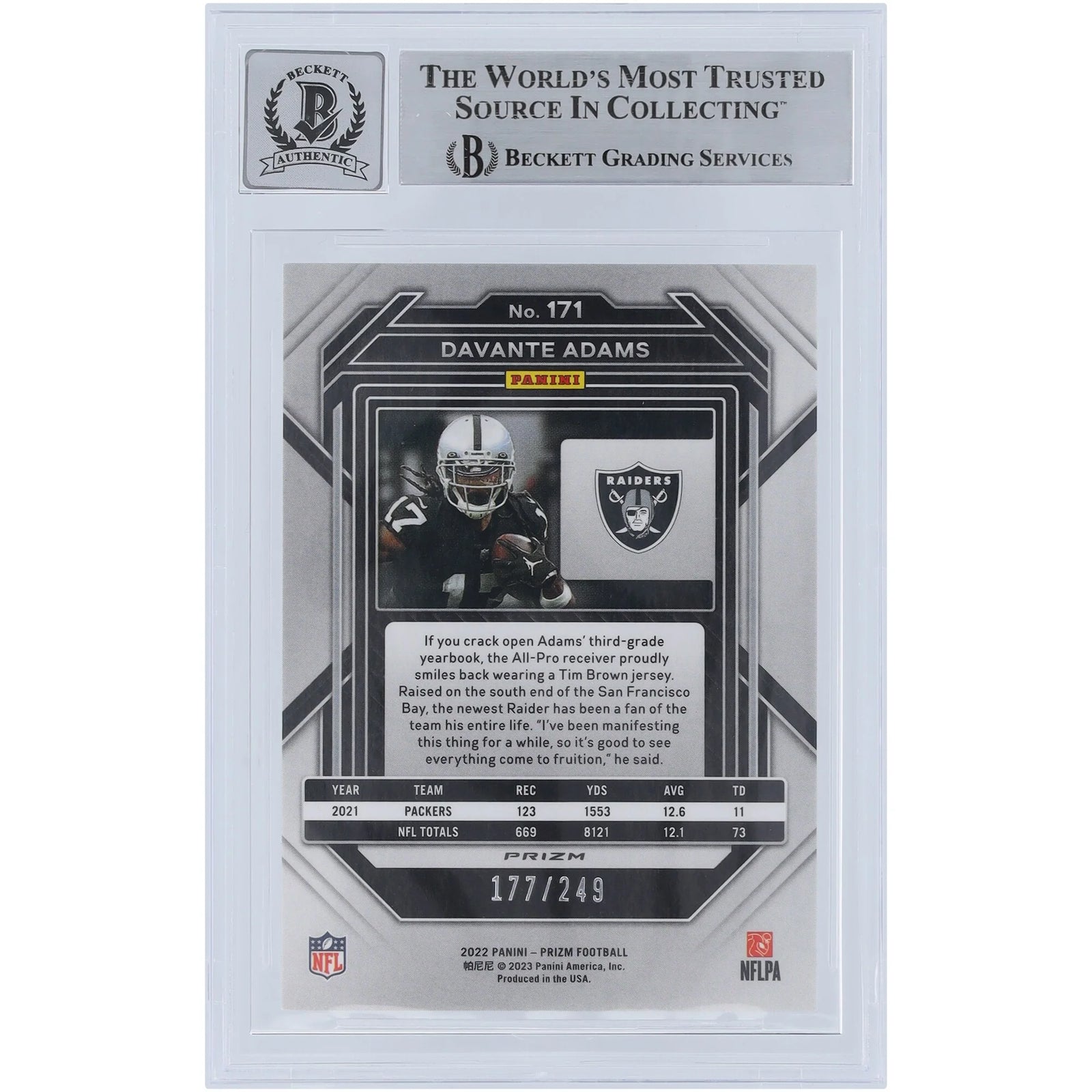 Davante Adams Signed 2022 Panini Prizm Orange #171 Card | Beckett Authenticated 9/10