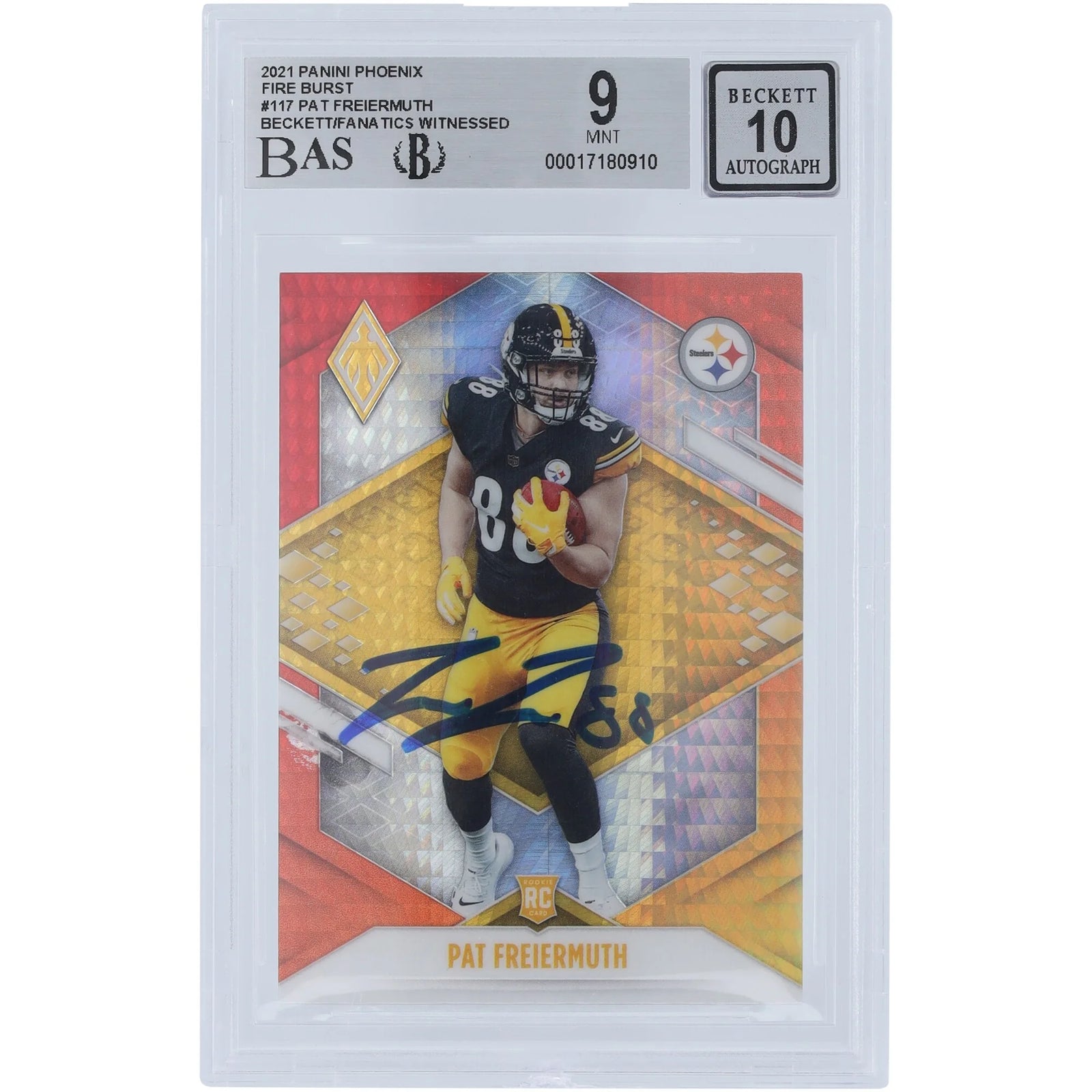 Pat Freiermuth Signed 2021 Panini Phoenix Fire Burst #117 Rookie Card | Beckett Graded 9