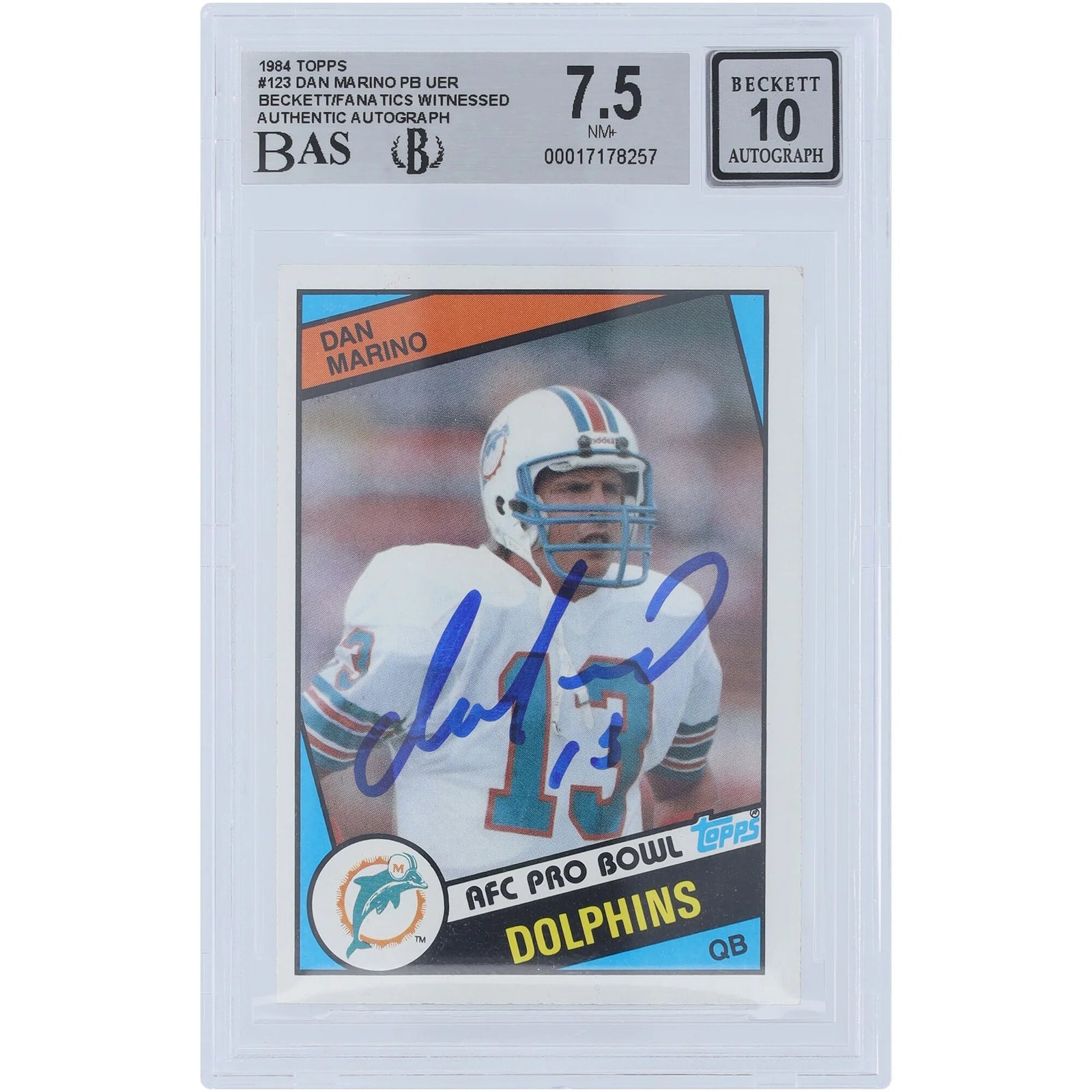 Dan Marino Signed 1984 Topps #123 Rookie Card | Beckett Authenticated 7.5