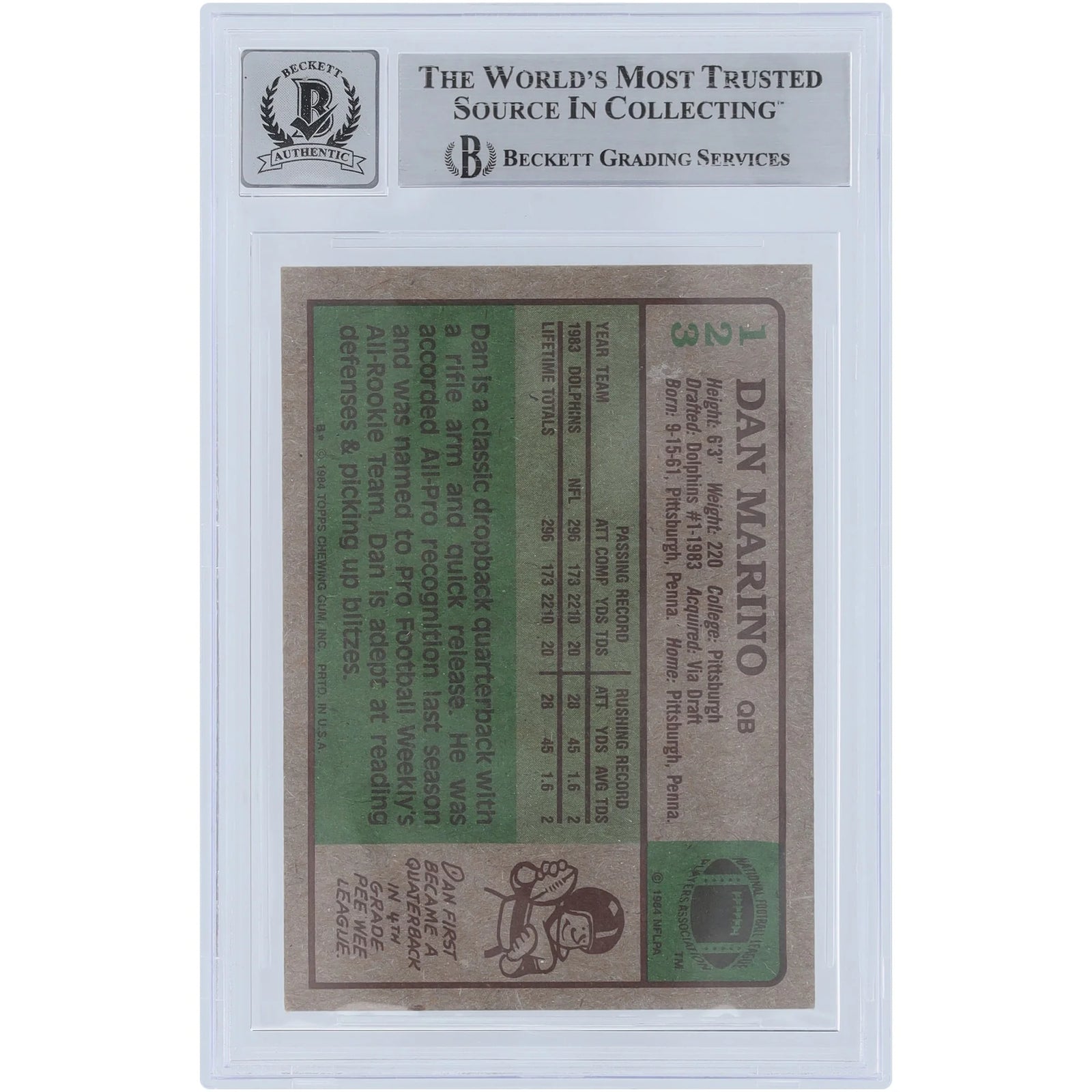 Dan Marino Signed 1984 Topps #123 Rookie Card | Beckett 7