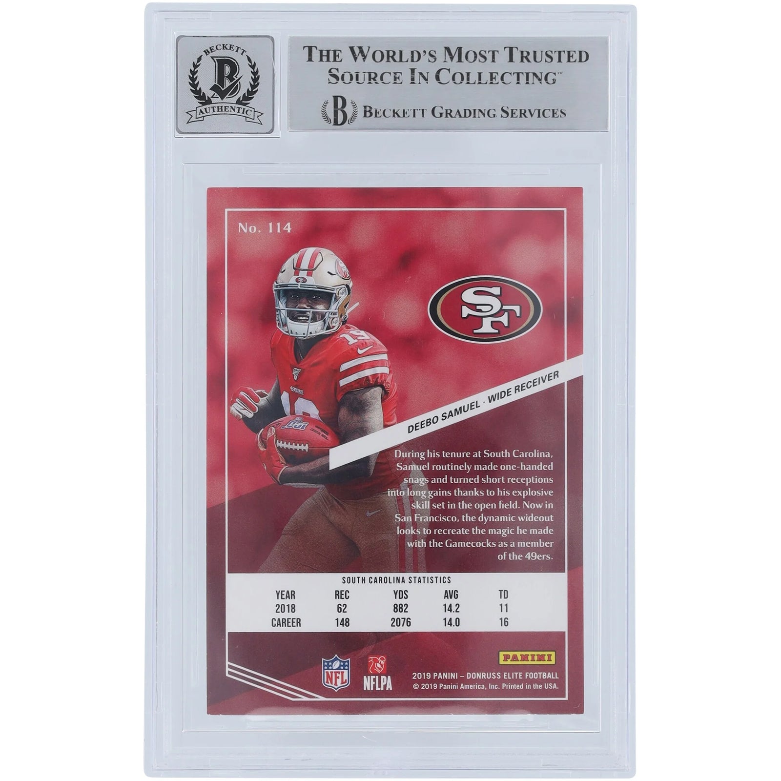 Deebo Samuel Signed 2019 Panini Donruss Elite Green Rookie Card #114 | Beckett Authenticat
