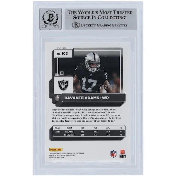 Davante Adams Signed 2022 Panini Donruss Optic Wave #103 Card | Beckett 10