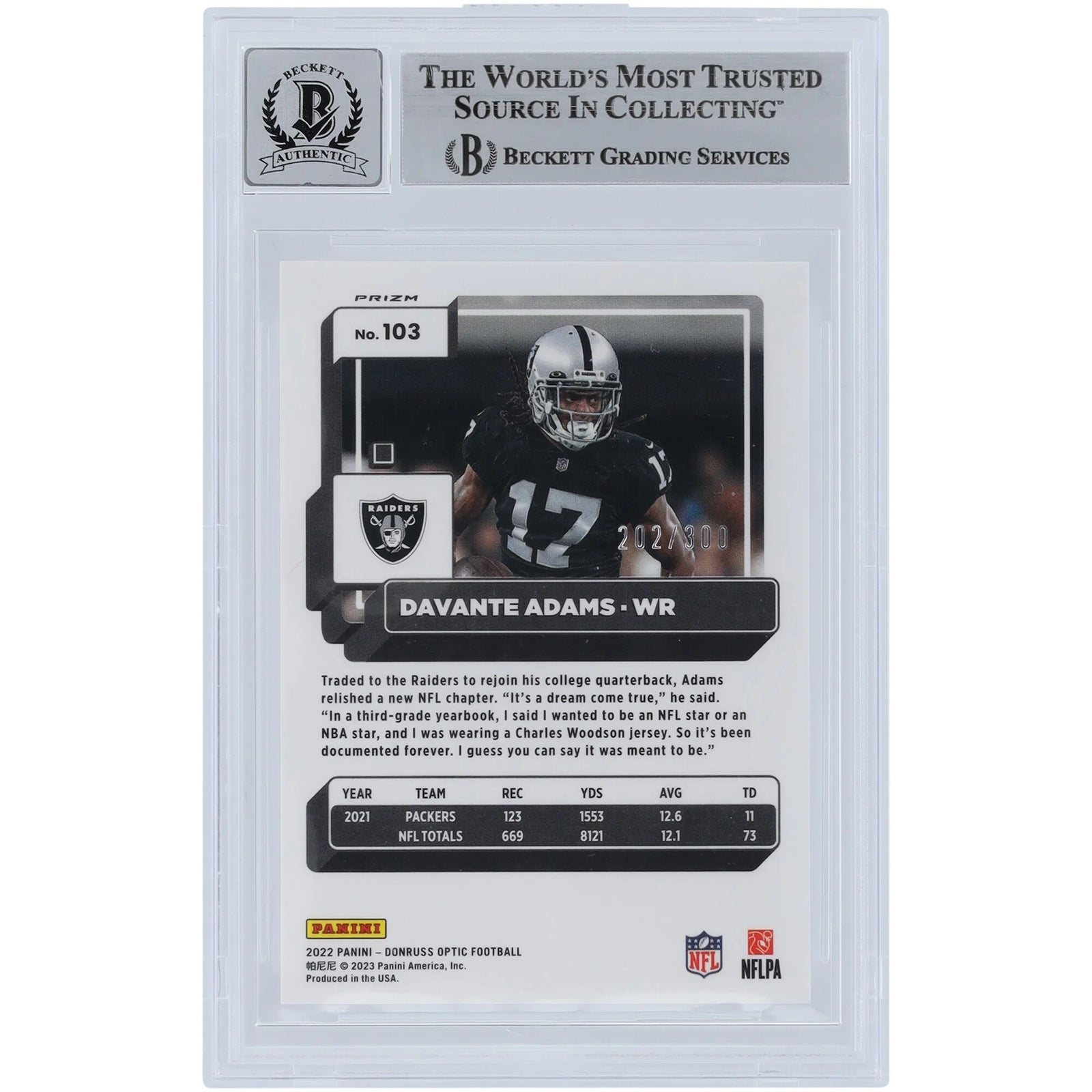 Davante Adams Signed 2022 Panini Donruss Optic Wave #103 Card | Beckett 10