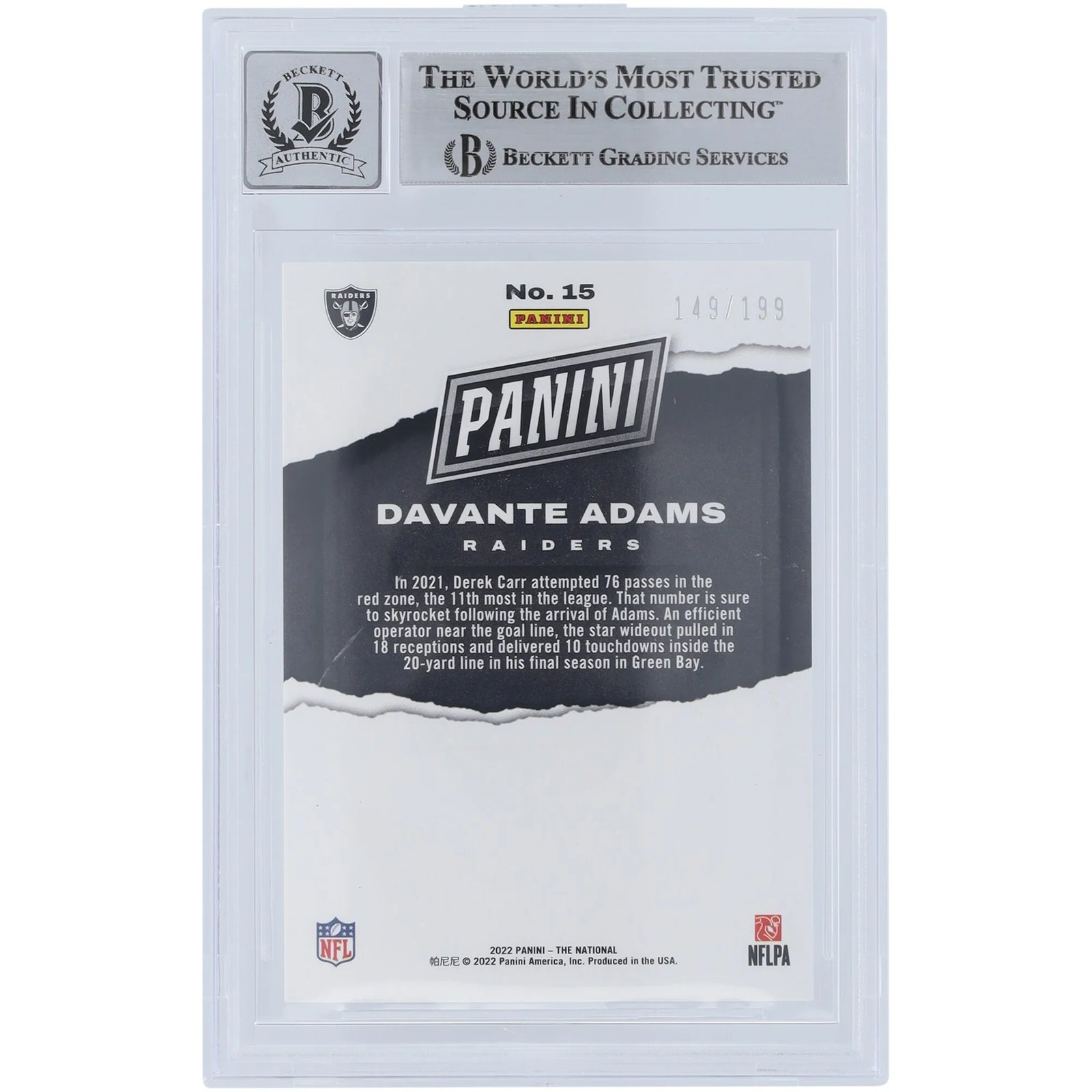 Davante Adams Signed 2022 Panini National Convention Orange Card #15 #/199 | Beckett 10