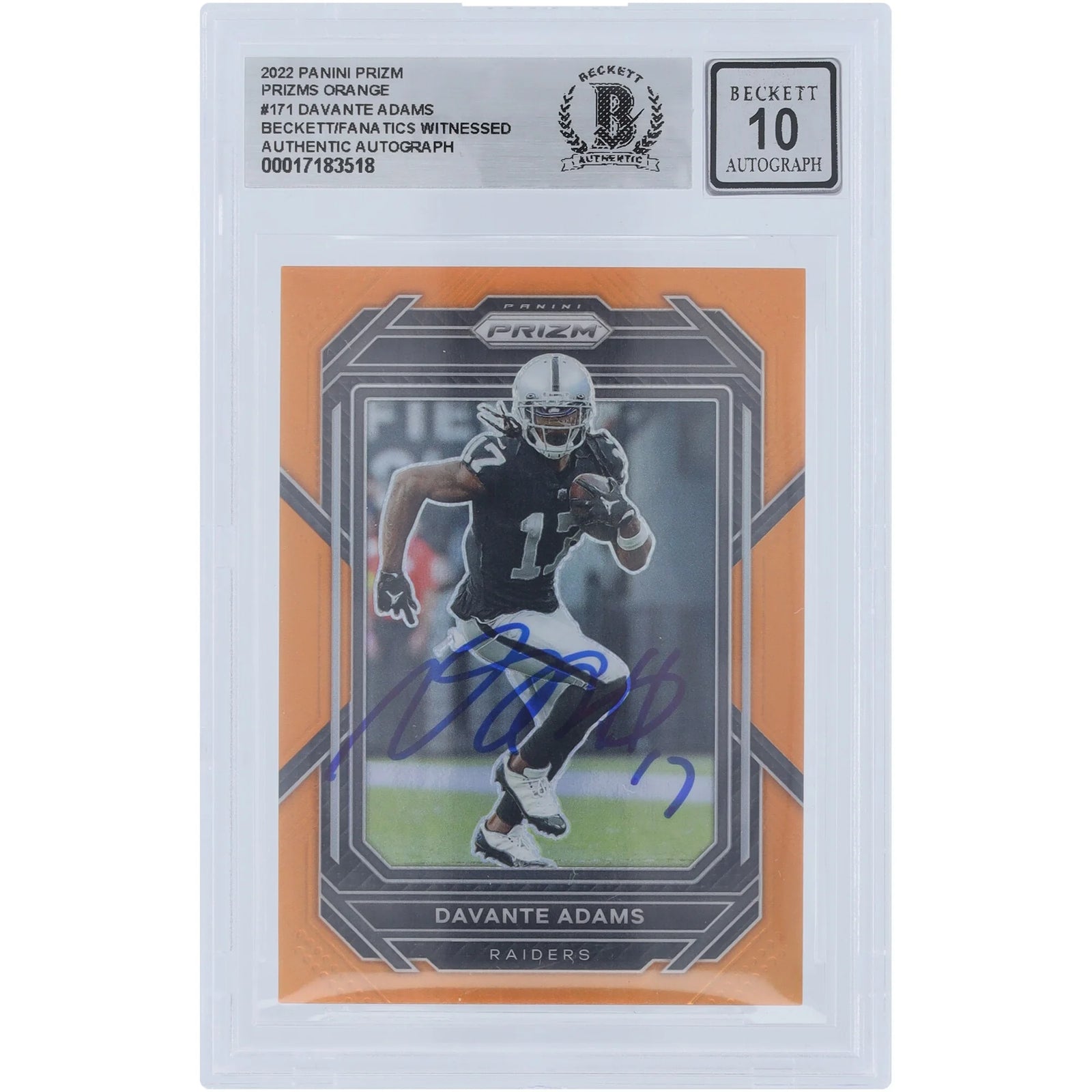 Davante Adams Signed 2022 Panini Prizm Orange Prizm #171 | Graded 10