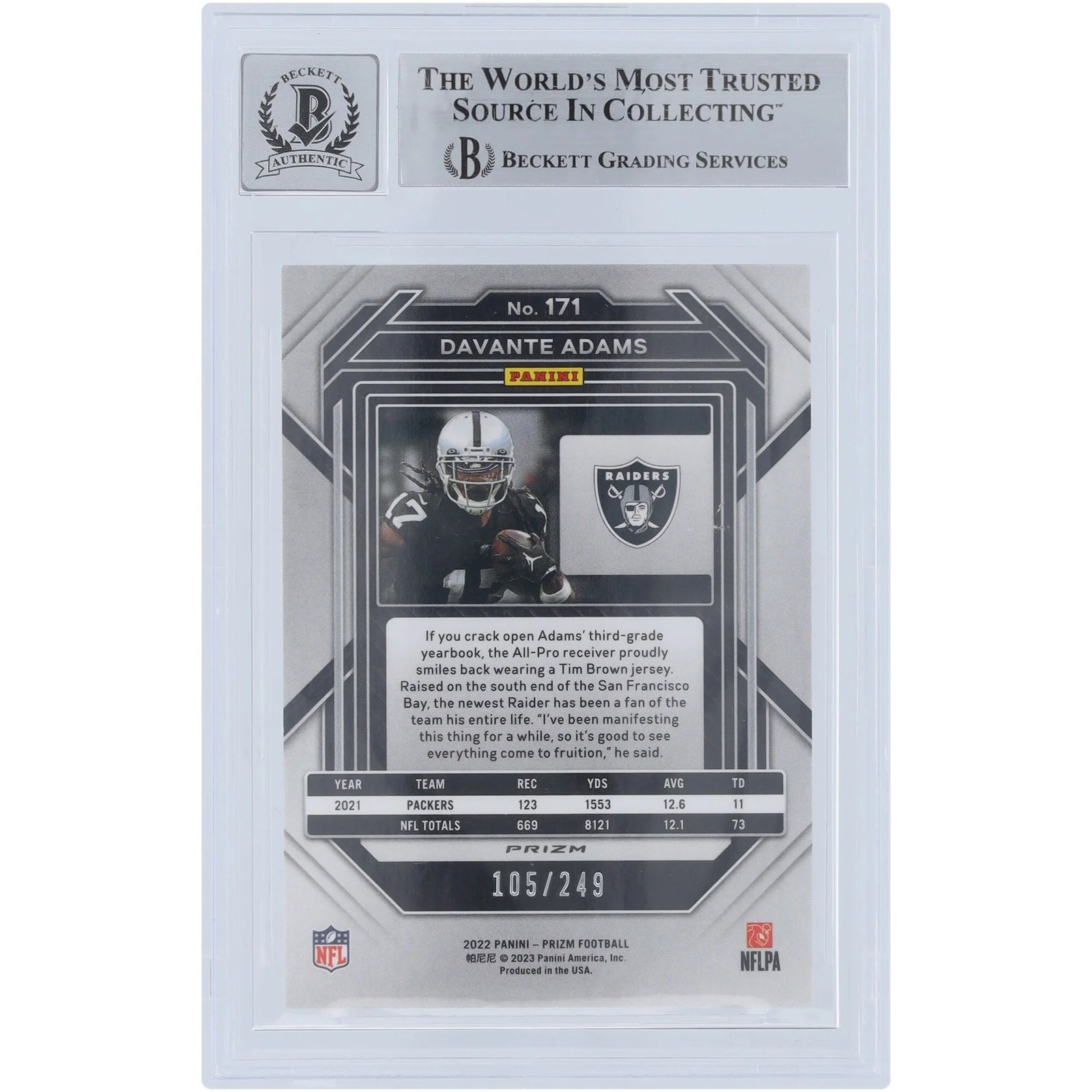 Davante Adams Signed 2022 Panini Prizm Orange Prizm #171 | Graded 10