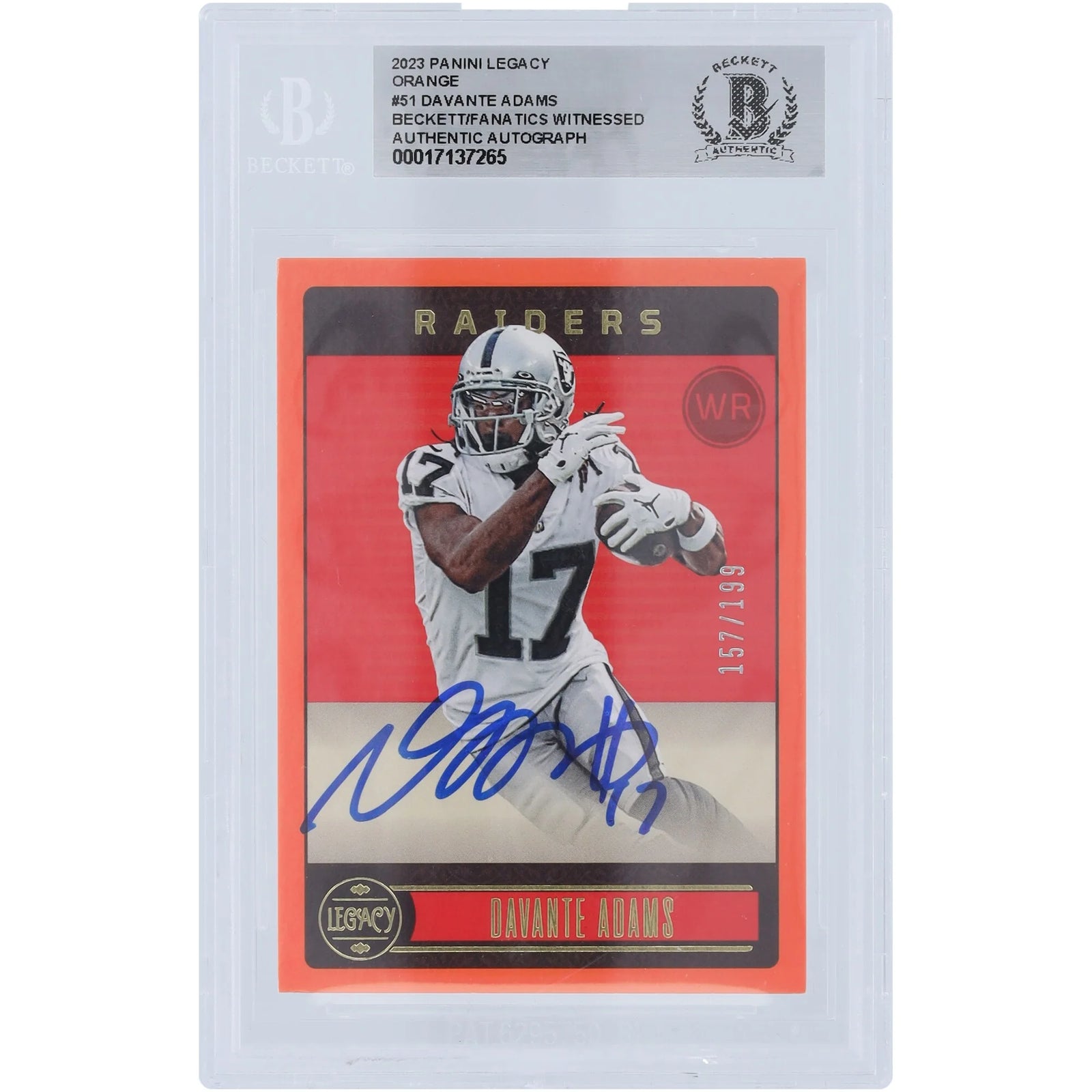 Davante Adams Signed 2023 Panini Legacy Orange Card #51 #/199 | Beckett Witnessed