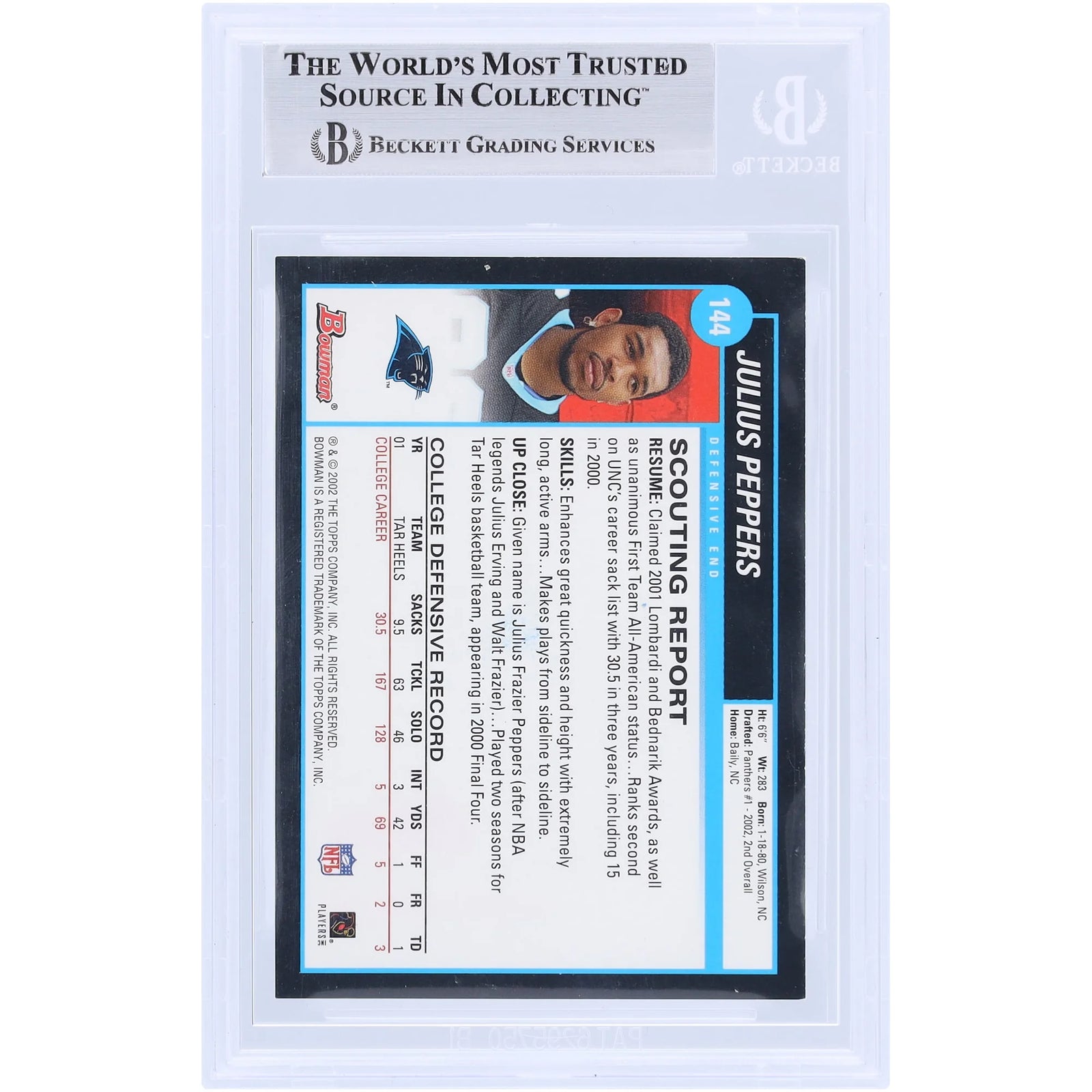Julius Peppers Signed 2002 Bowman #144 Rookie Card | Panthers