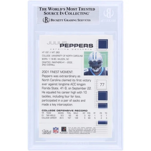 Julius Peppers Signed 2002 Topps Finest #77 Rookie Card | Beckett Authenticated