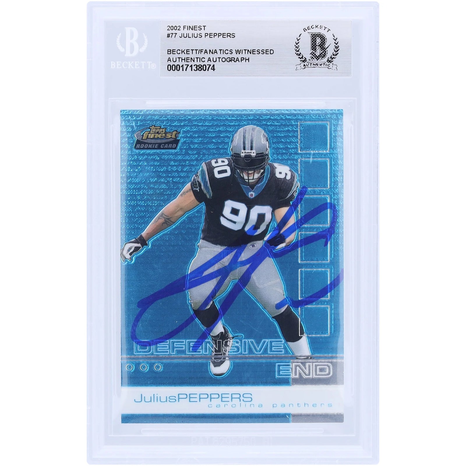 Julius Peppers Signed 2002 Topps Finest #77 Rookie Card | Beckett Authenticated