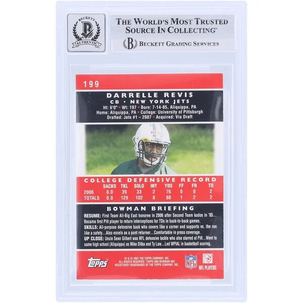 Darrelle Revis Signed 2007 Bowman #199 Rookie Card | Beckett Authenticated 10