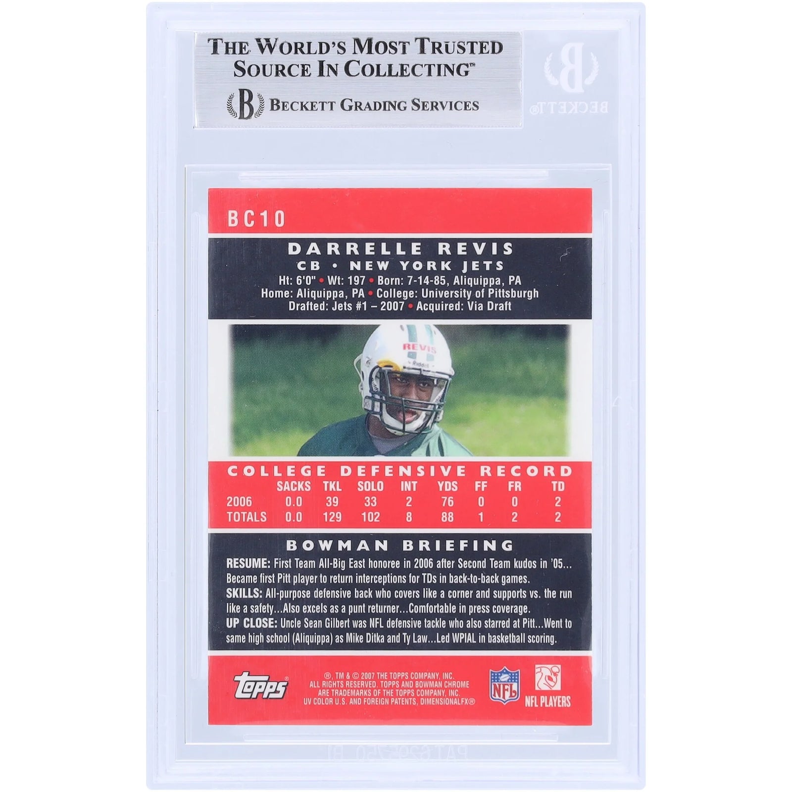 Darrelle Revis Signed 2007 Topps Chrome #BC10 Rookie Card | Jets