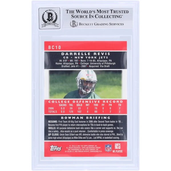 Darrelle Revis Signed 2007 Topps Chrome #BC10 Rookie Card | Graded 10