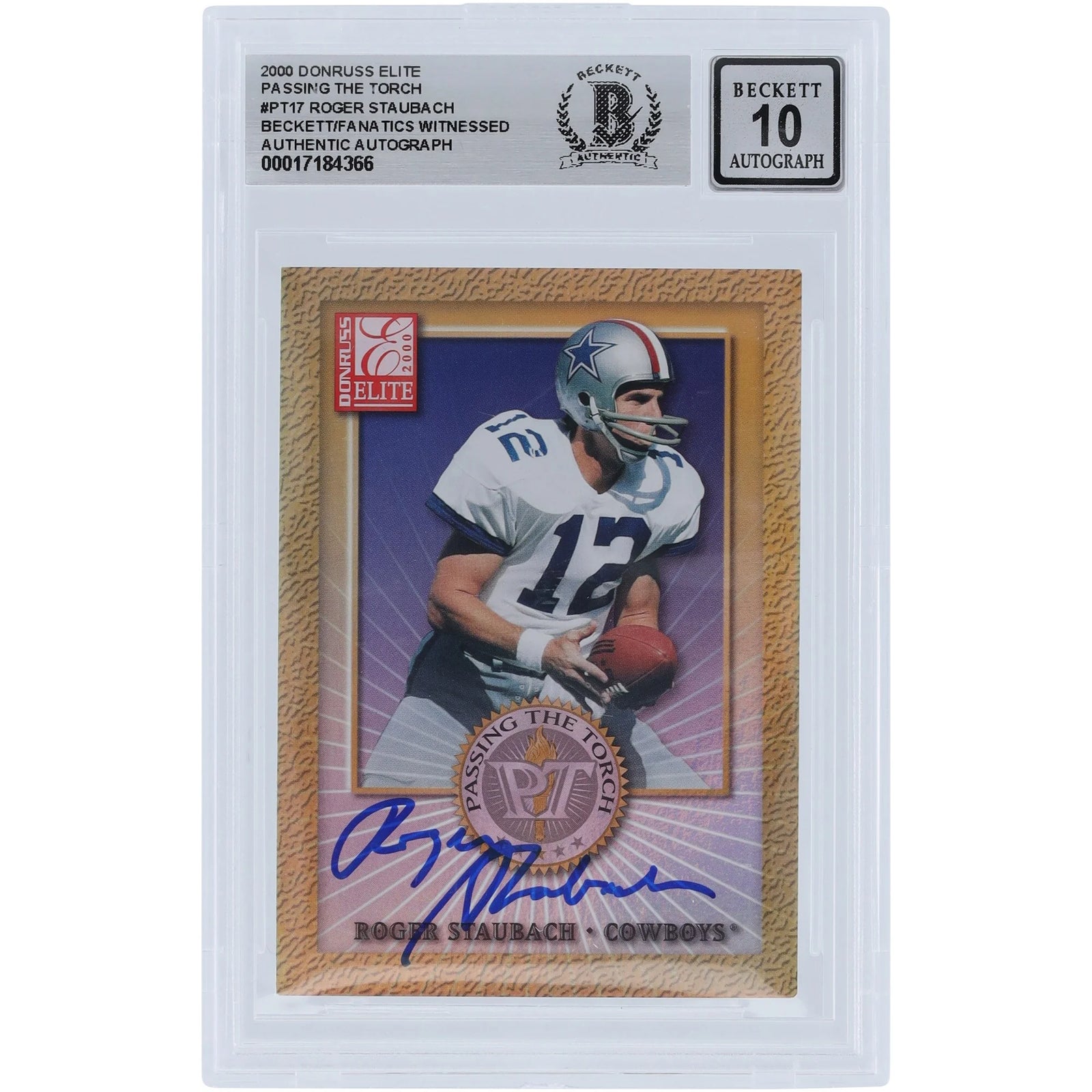 Roger Staubach Signed 2000 Donruss Passing the Torch #PT-17 | Graded 10