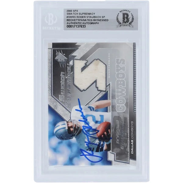 Roger Staubach Signed 2005 Upper Deck SPx Swatch Supremacy Relic Card | Beckett Authentica