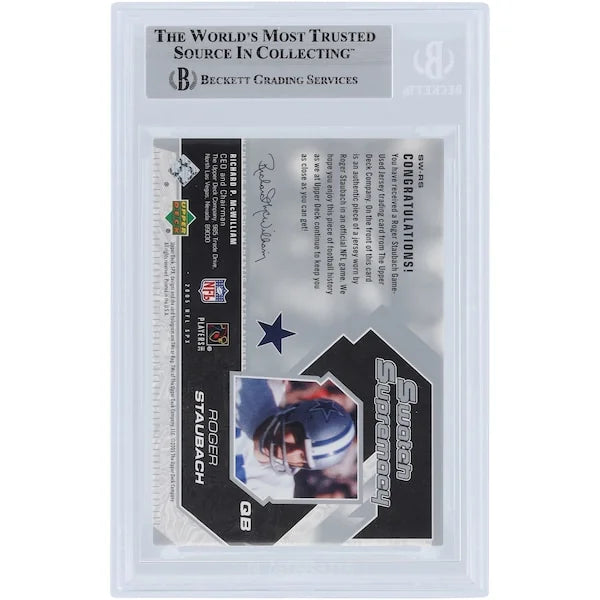 Roger Staubach Signed 2005 Upper Deck SPx Swatch Supremacy Relic Card | Beckett Authentica