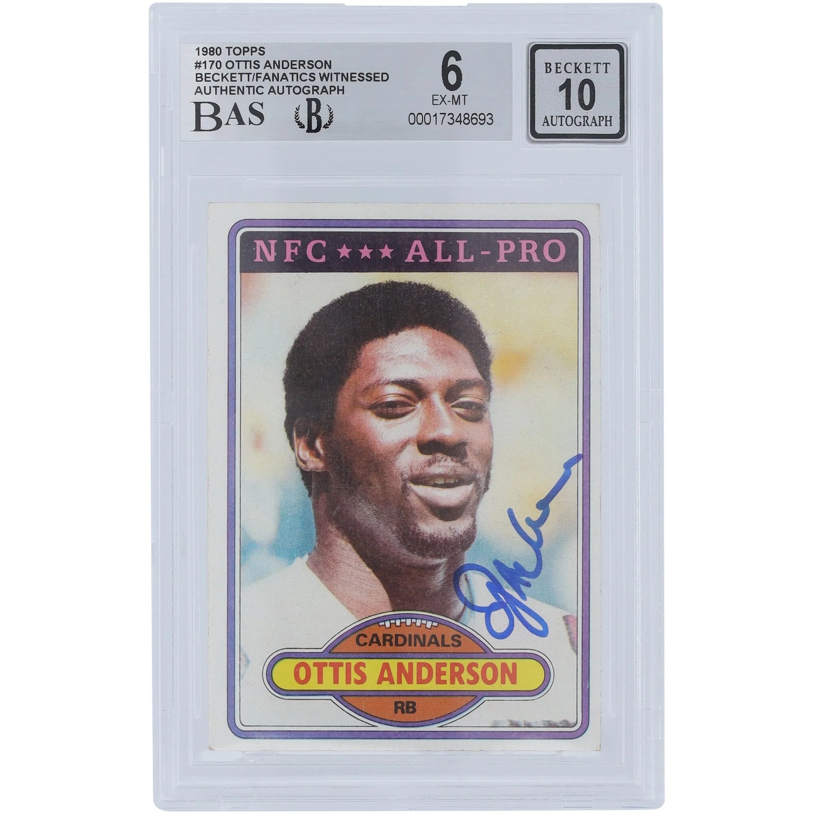 Ottis Anderson Signed 1980 Topps #170 Rookie Card | Beckett Authenticated