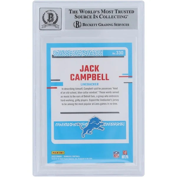 Jack Campbell Signed 2023 Panini Donruss Rated Rookie #330 | Beckett Authenticated 9