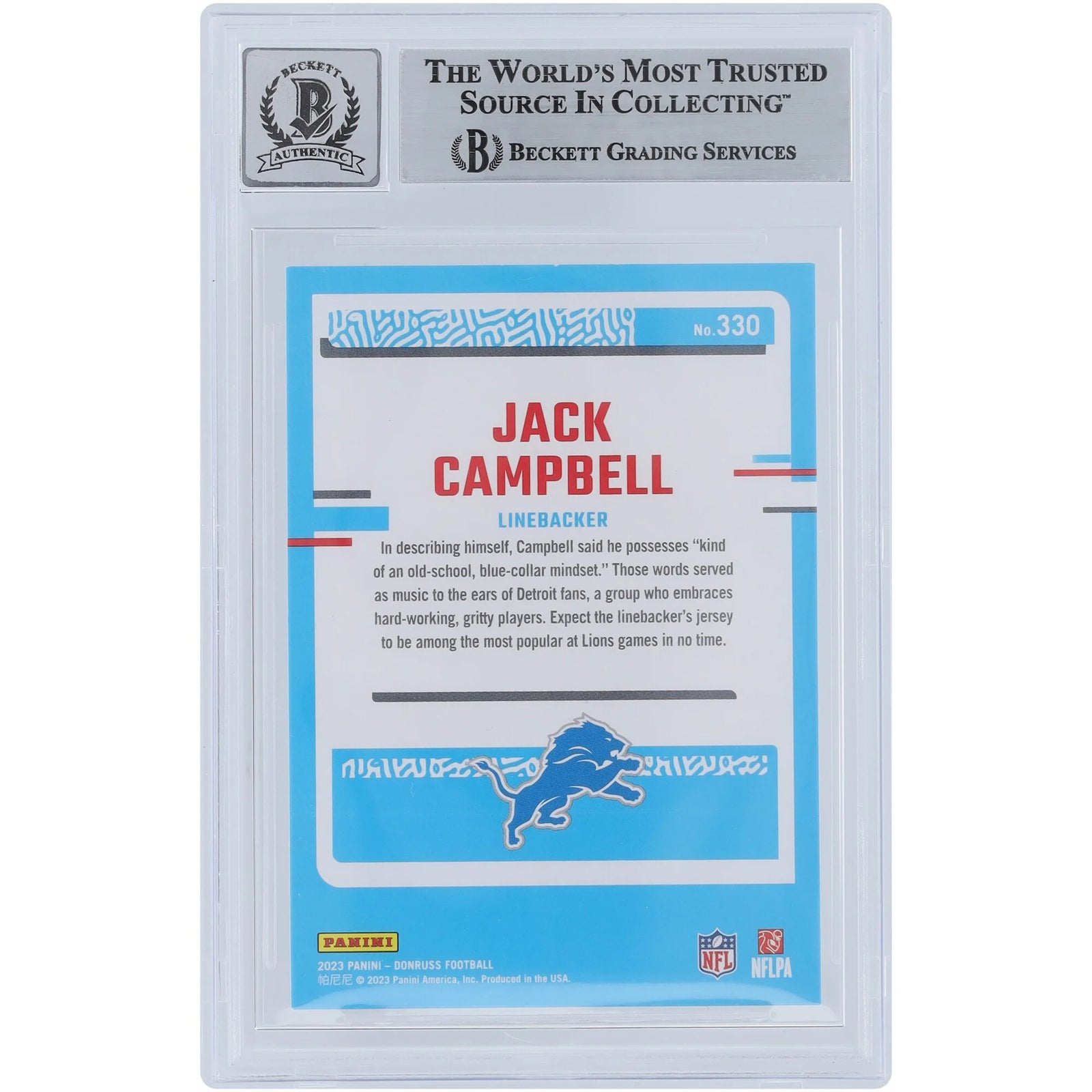 Jack Campbell Signed 2023 Panini Donruss Rated Rookie #330 | Beckett Authenticated 9