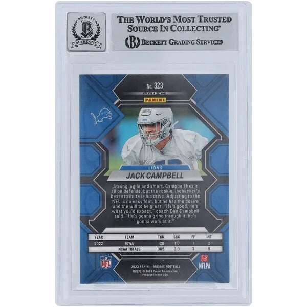Jack Campbell Signed 2023 Panini Mosaic #323 Rookie Card | Beckett 9