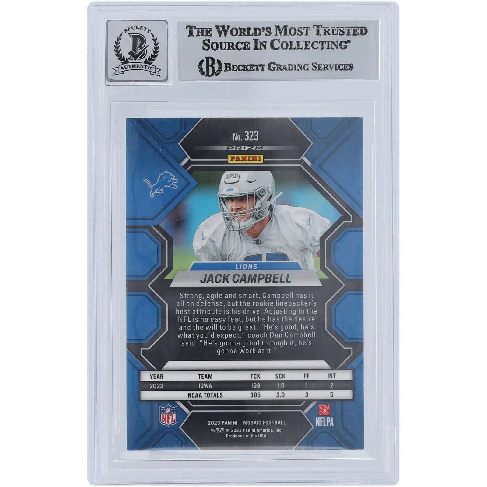 Jack Campbell Signed 2023 Panini Mosaic #323 Rookie Card | Beckett 9