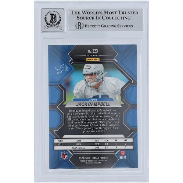 Jack Campbell Signed 2023 Panini Mosaic #323 Rookie Card | Beckett Graded 10