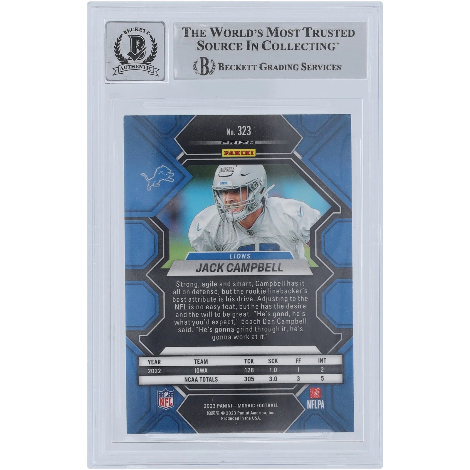 Jack Campbell Signed 2023 Panini Mosaic #323 Rookie Card | Beckett Graded 10