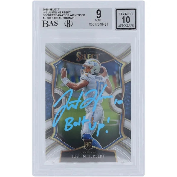 Justin Herbert Signed 2020 Panini Select Rookie #44 Card | Bolt Up Inscription