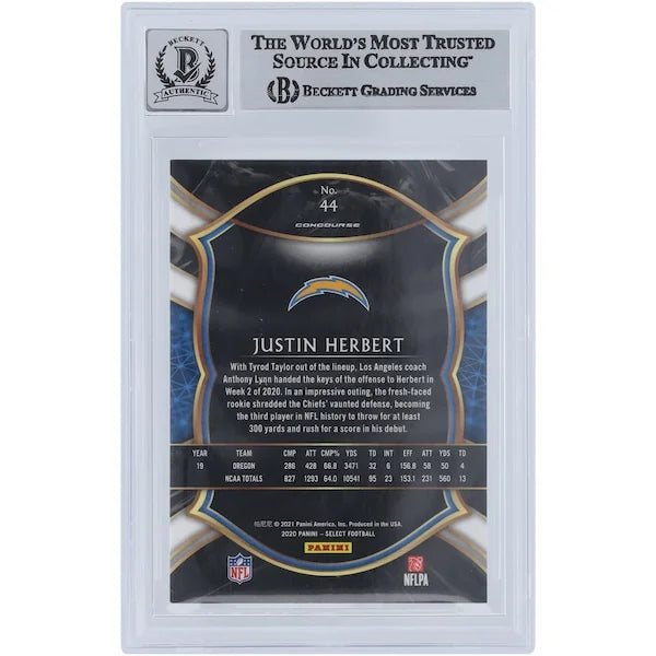 Justin Herbert Signed 2020 Panini Select Rookie #44 Card | Bolt Up Inscription