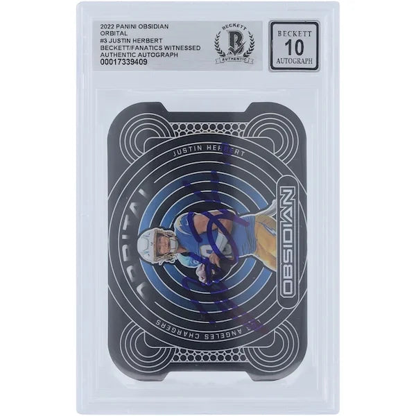 Justin Herbert Signed 2022 Panini Obsidian Orbital Card | #/99 Beckett 10