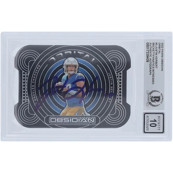 Justin Herbert Signed 2022 Panini Obsidian Orbital Card | #/99 Beckett 10