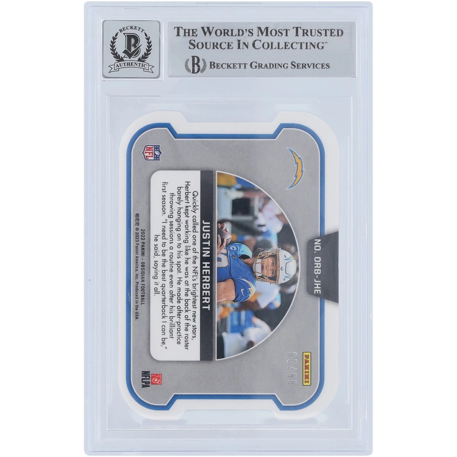 Justin Herbert Signed 2022 Panini Obsidian Orbital Card | #/99 Beckett 10