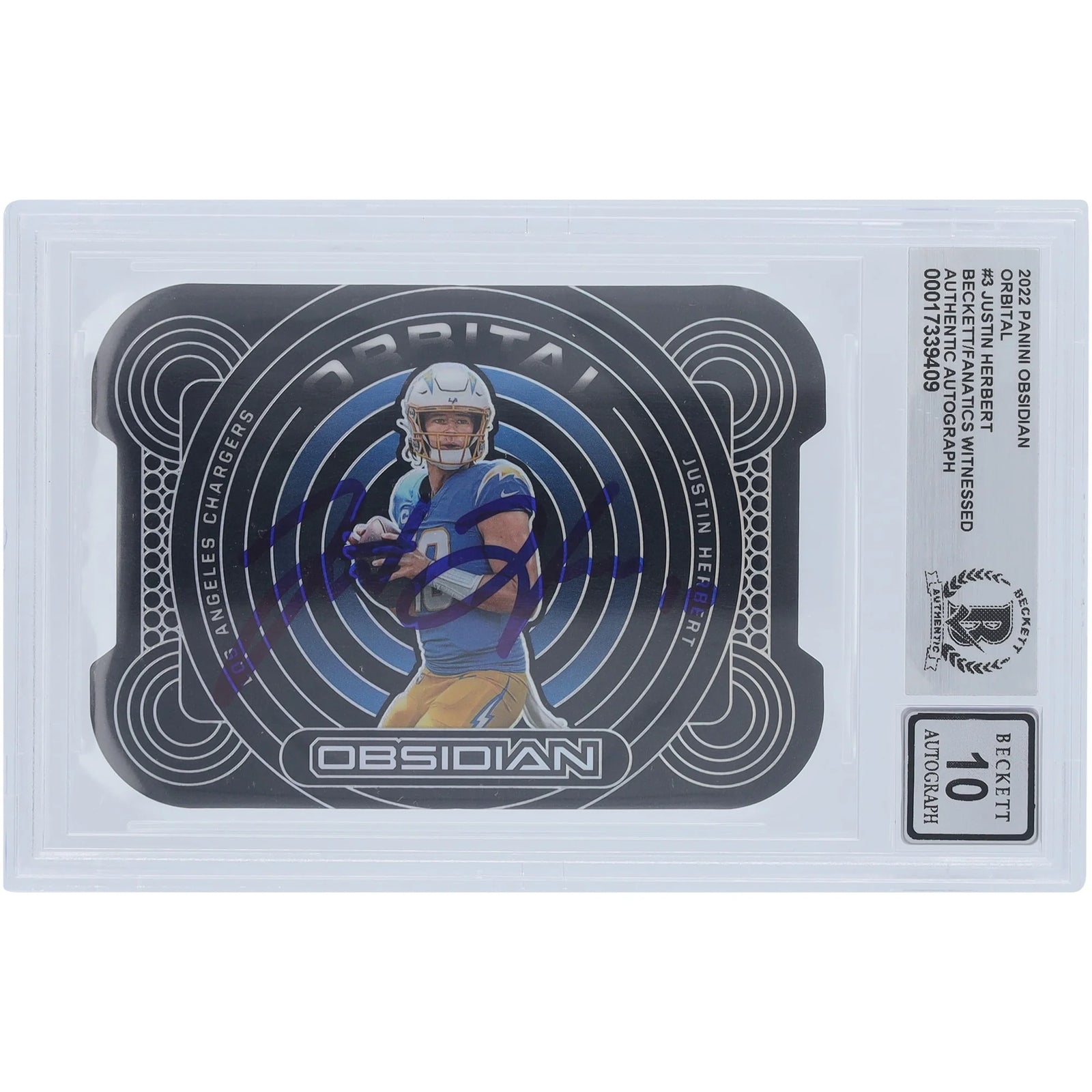 Justin Herbert Signed 2022 Panini Obsidian Orbital Card | #/99 Beckett 10