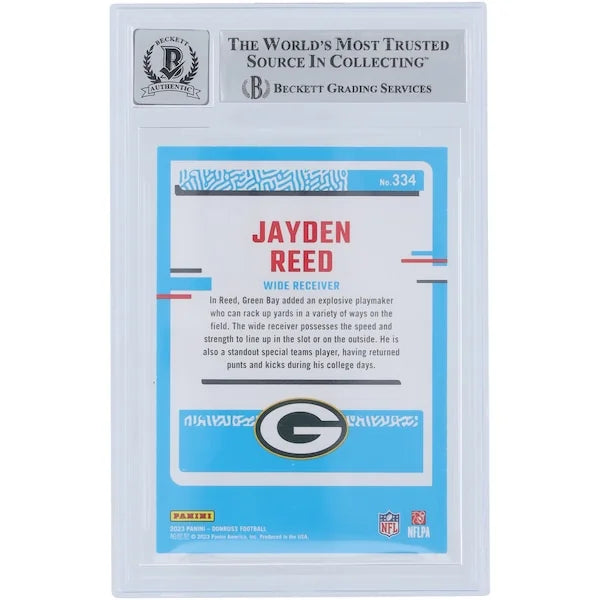 Jayden Reed Signed 2023 Panini Donruss Rated Rookie #334 | Beckett Graded 10