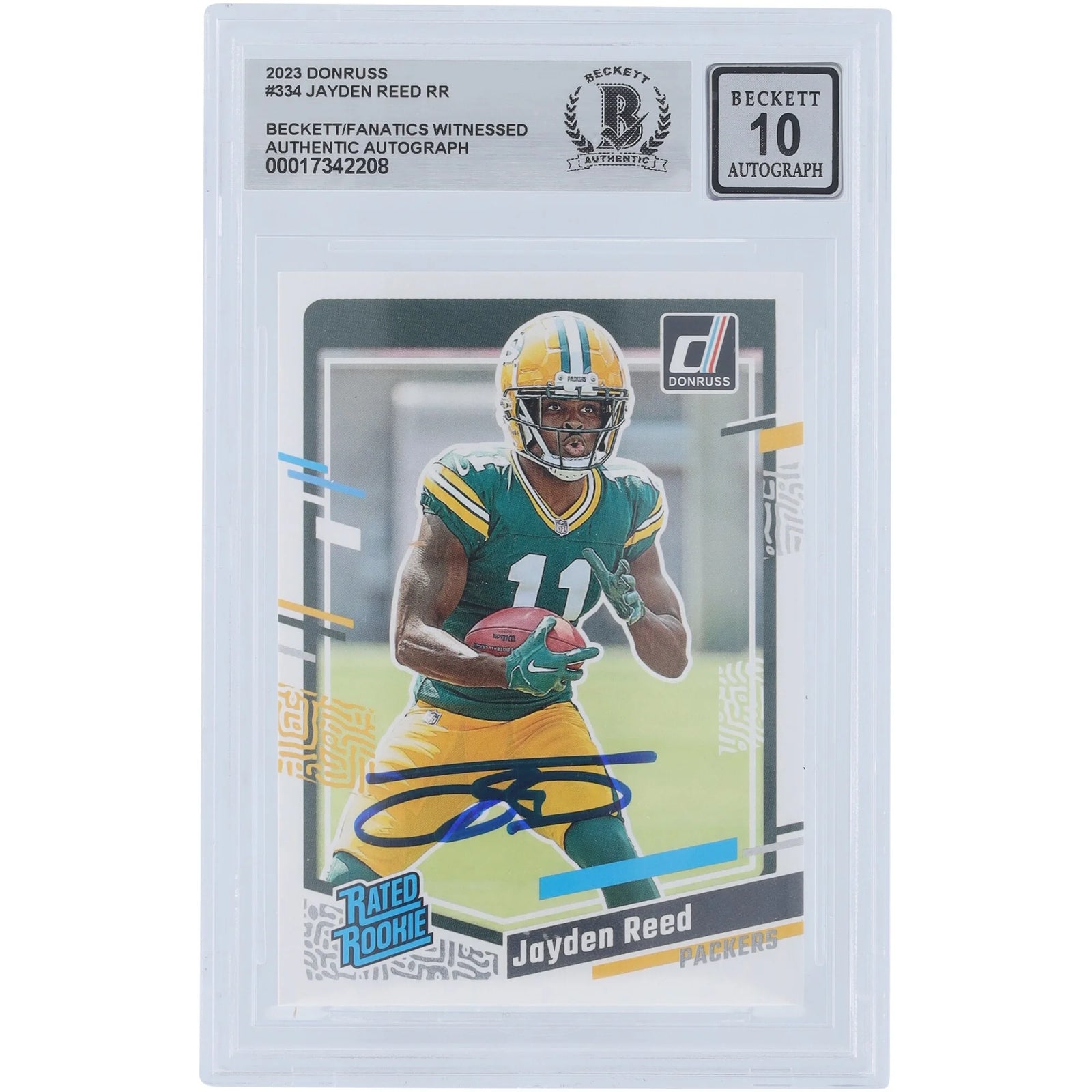 Jayden Reed Signed 2023 Panini Donruss Rated Rookie #334 | Beckett Graded 10