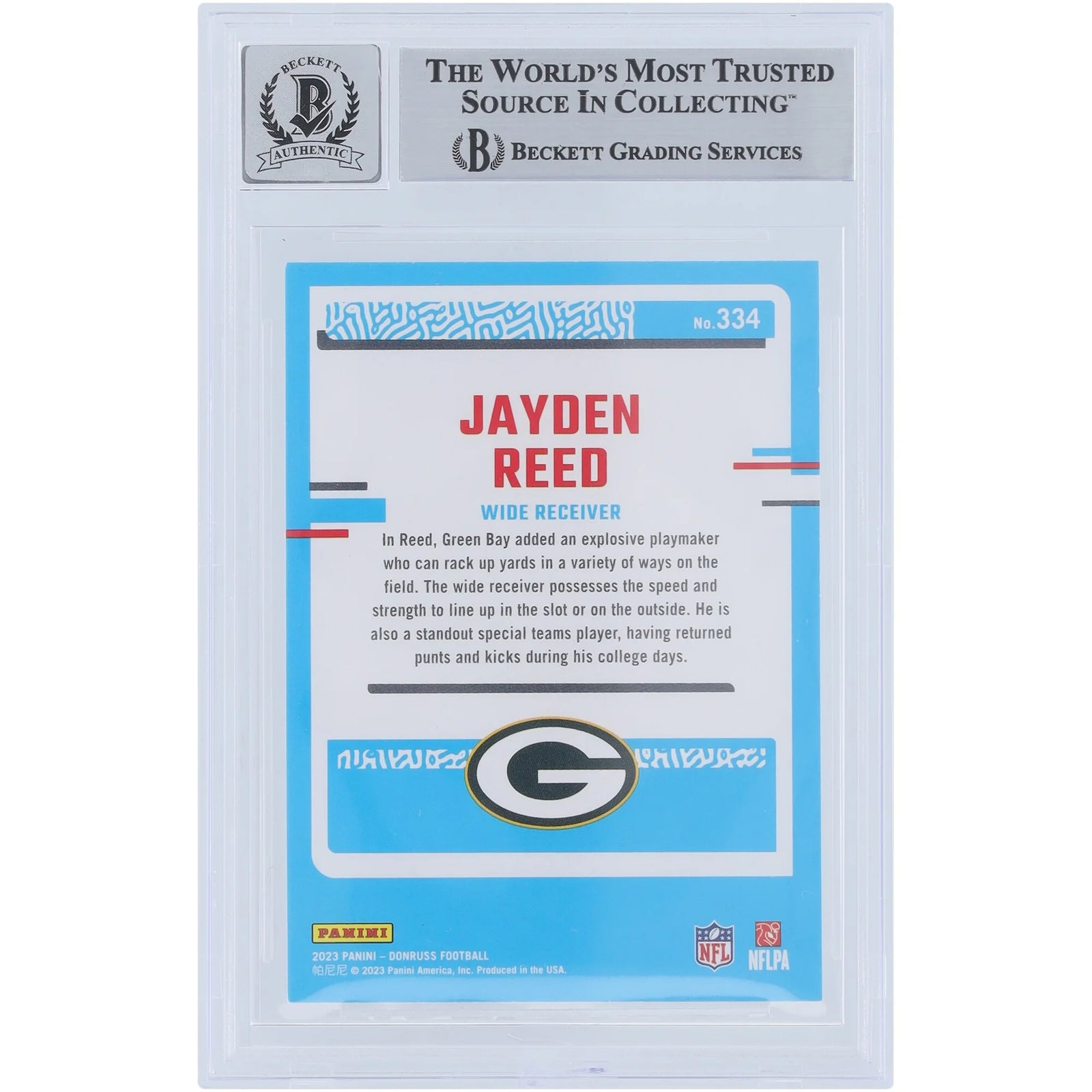 Jayden Reed Signed 2023 Panini Donruss Rated Rookie #334 | Beckett Authenticated