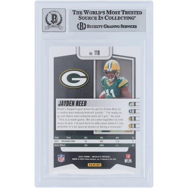 Jayden Reed Signed 2023 Panini Absolute #118 Rookie Card | Beckett Graded 9