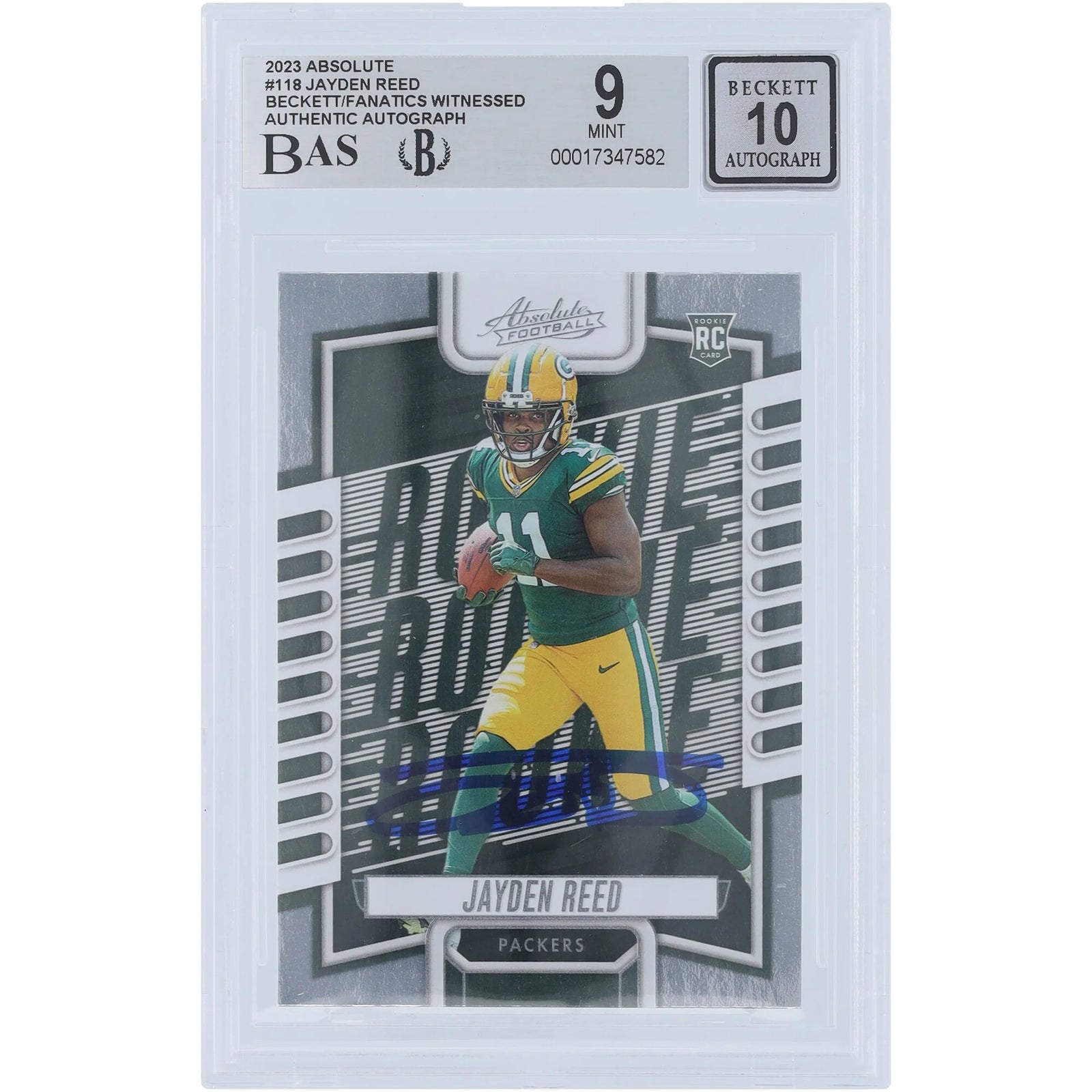 Jayden Reed Signed 2023 Panini Absolute #118 Rookie Card | Beckett Graded 9
