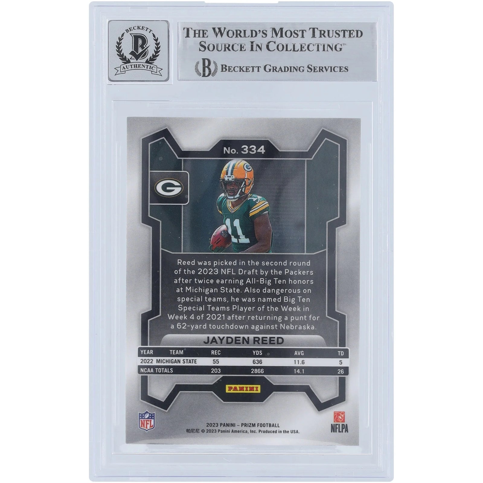 Jayden Reed Signed 2023 Panini Prizm #334 Rookie Card | Graded 10