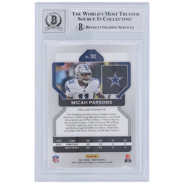 Micah Parsons Signed 2021 Panini Prizm #382 Rookie Card | Beckett Graded 9