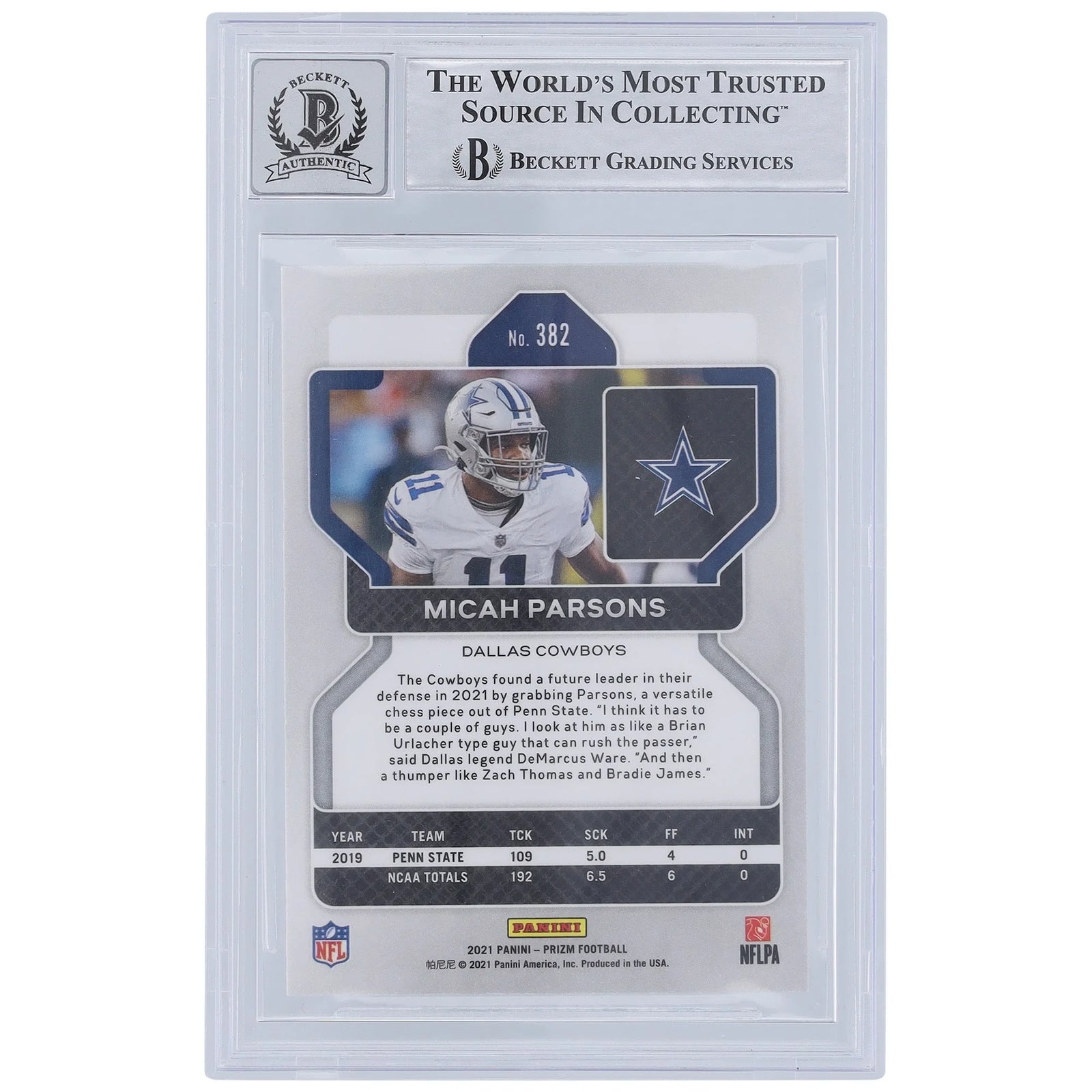 Micah Parsons Signed 2021 Panini Prizm #382 Rookie Card | Beckett Graded 9