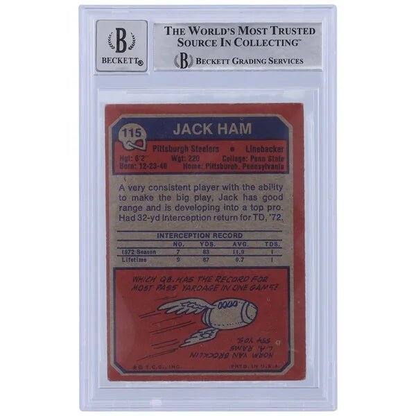 Jack Ham Signed 1973 Topps #115 Rookie Card | Beckett 10 HOF 88