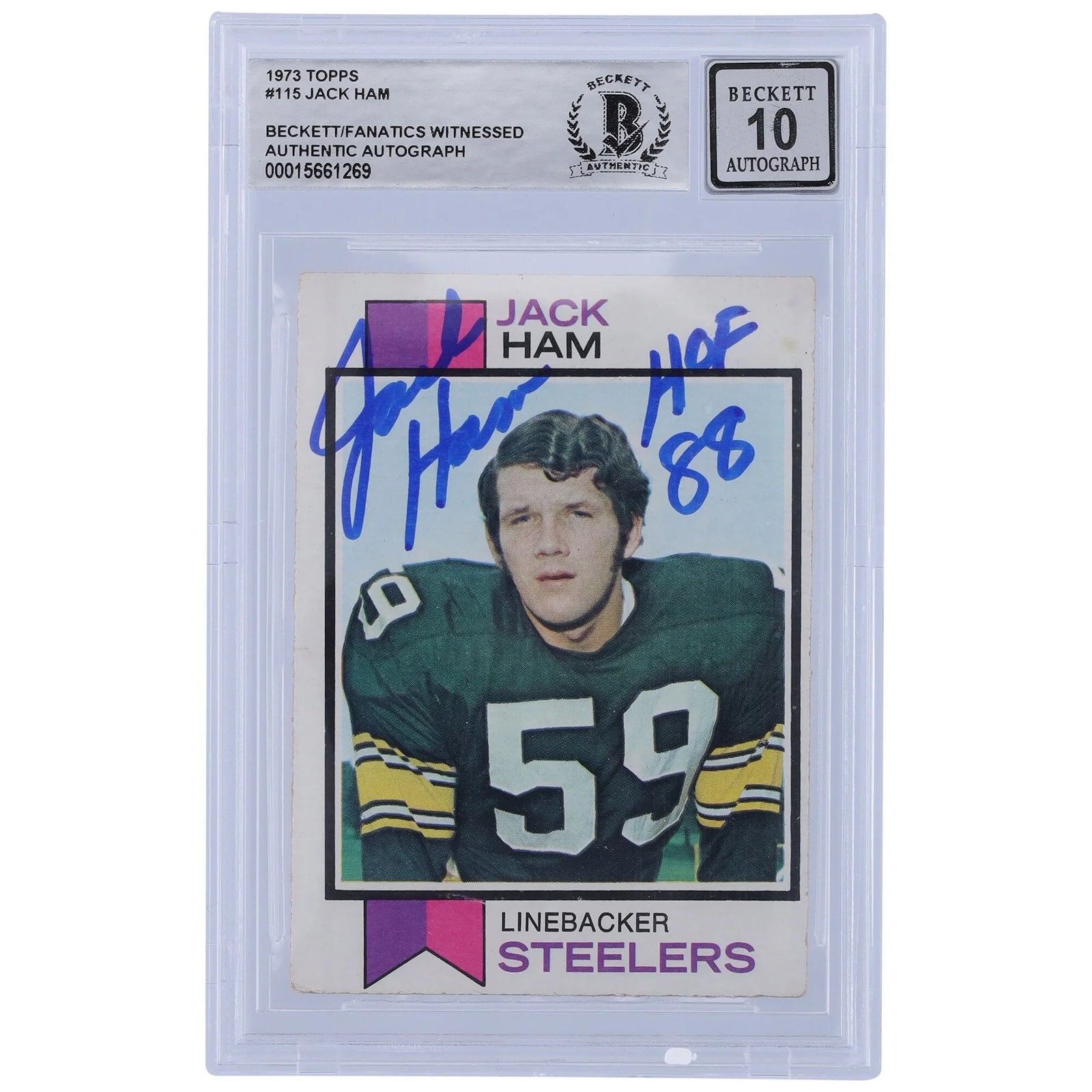 Jack Ham Signed 1973 Topps #115 Rookie Card | Beckett 10 HOF 88