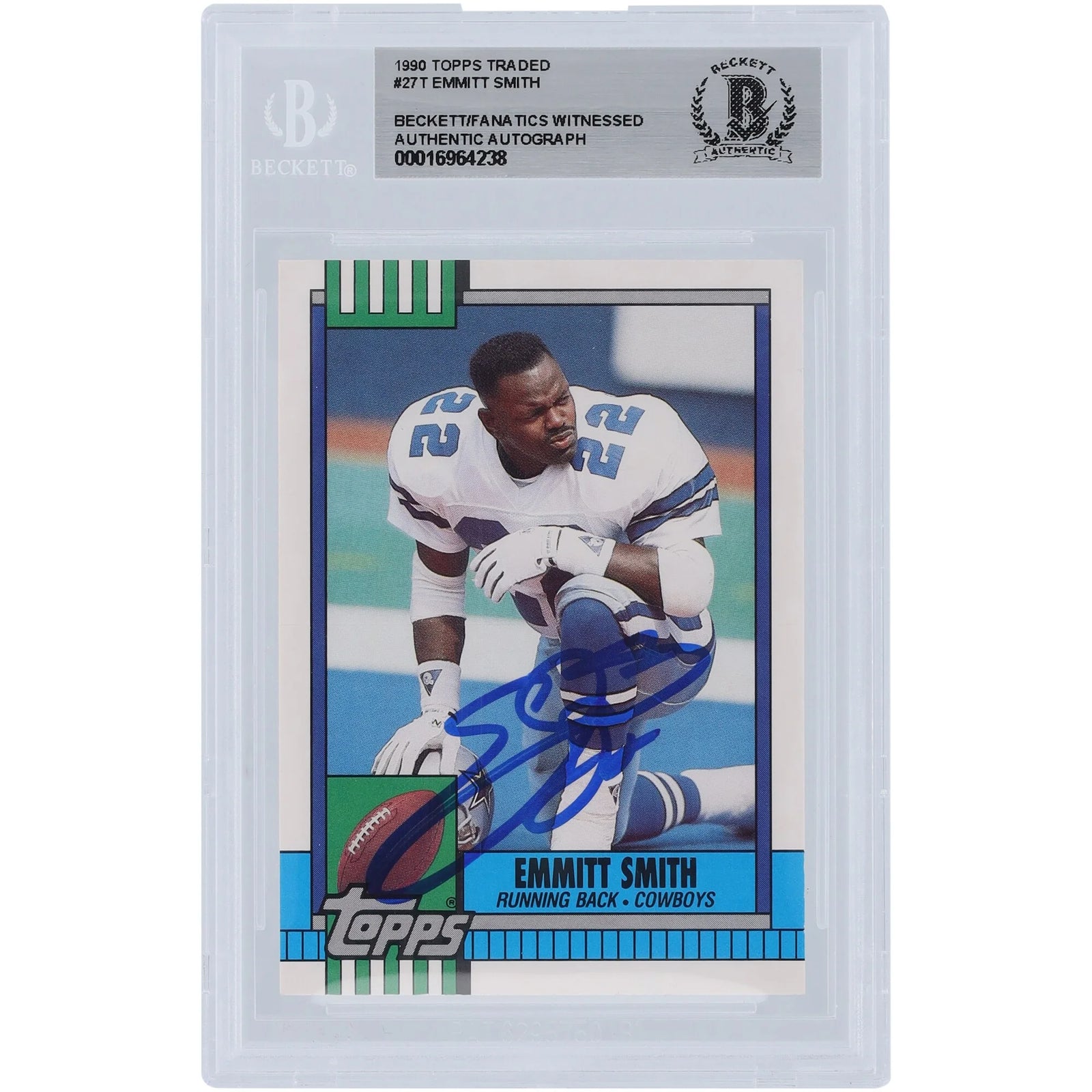 Emmitt Smith Signed 1990 Topps Traded #27T Rookie Card | Beckett Authenticated