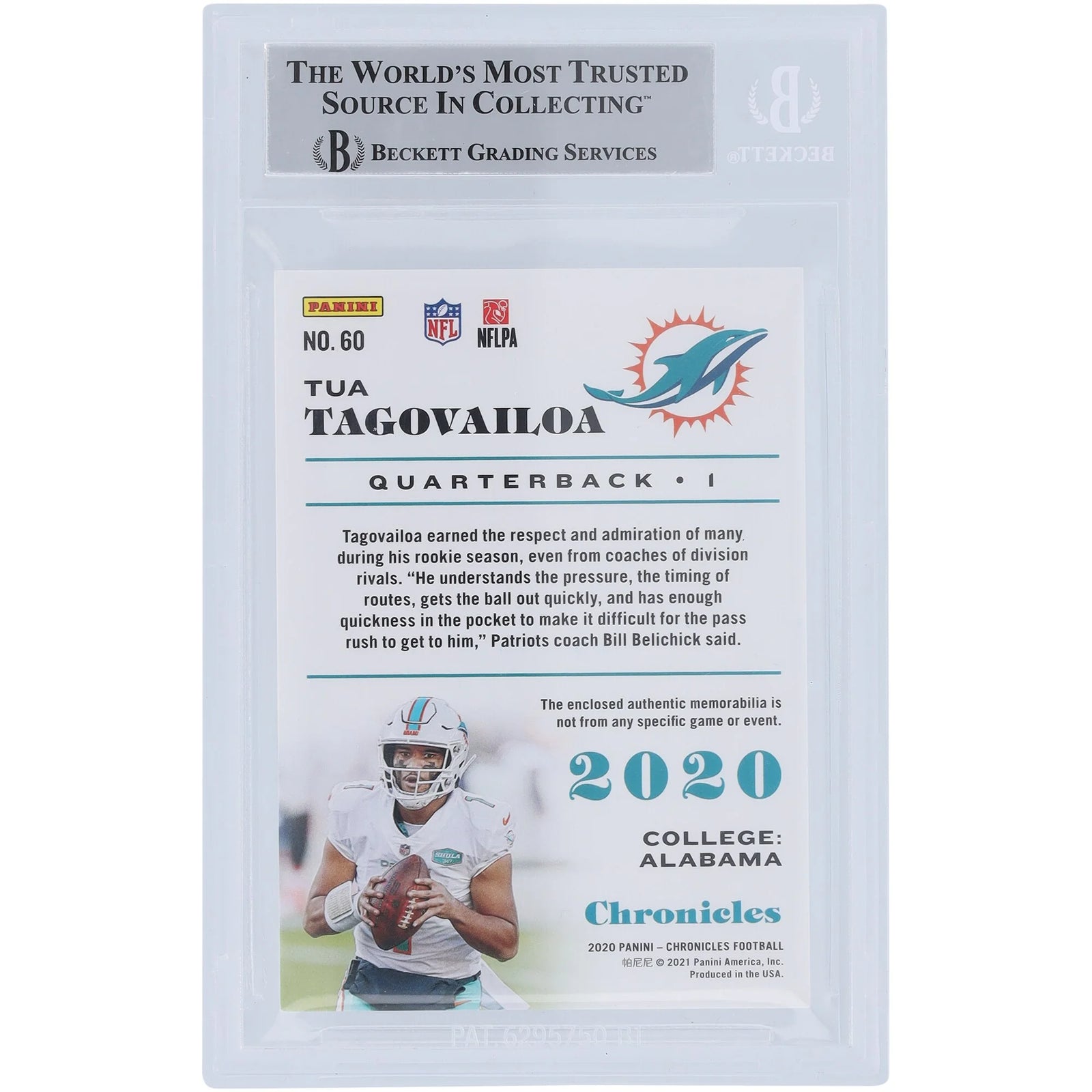 Tua Tagovailoa Signed 2020 Panini Chronicles Jersey #60 Card | Beckett Authenticated