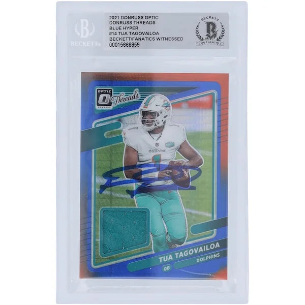 Tua Tagovailoa Signed 2021 Panini Donruss Optic Threads Blue Hyper Relic #TH-14 | Beckett