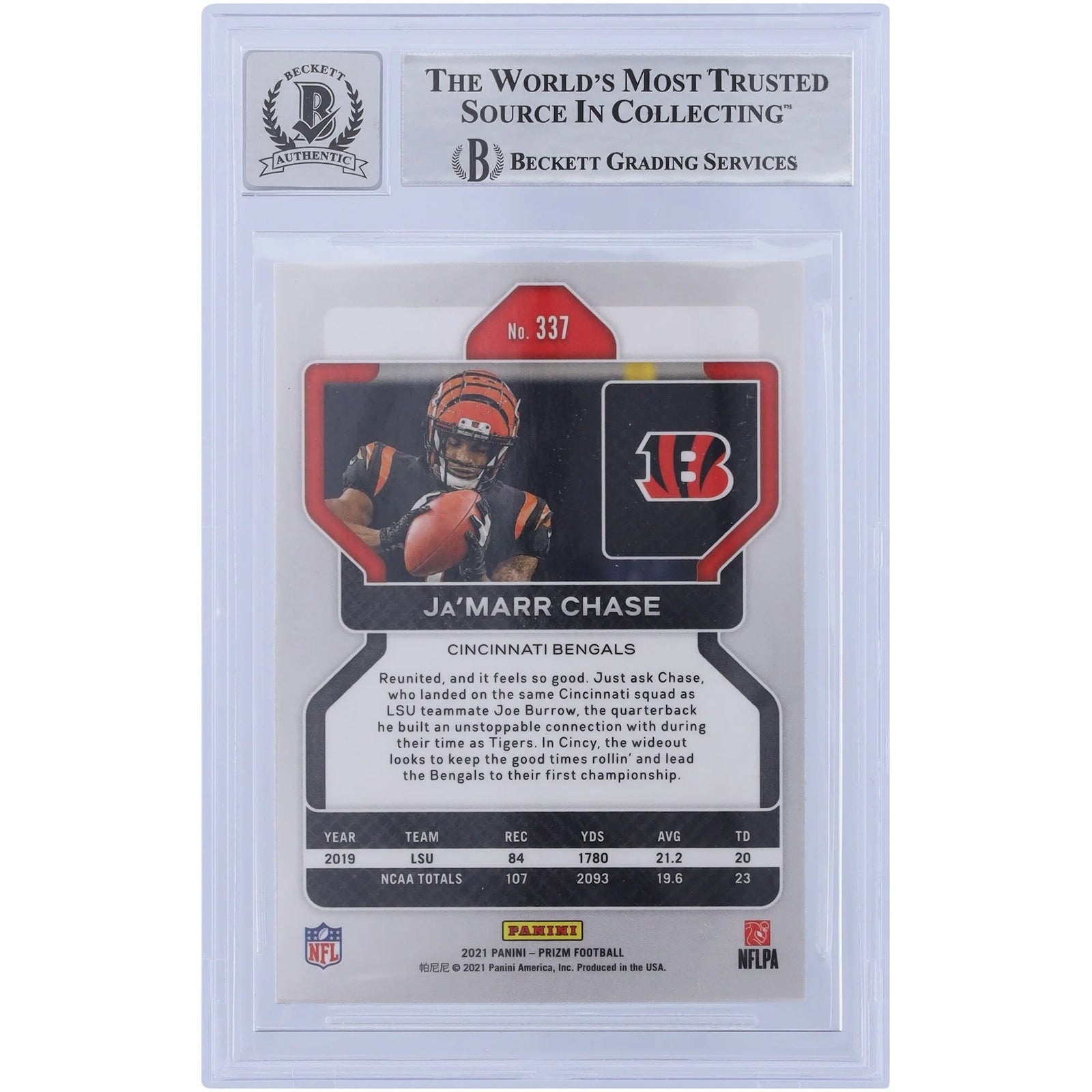 Ja'Marr Chase Signed 2021 Panini Prizm #337 Rookie Card | Beckett 9